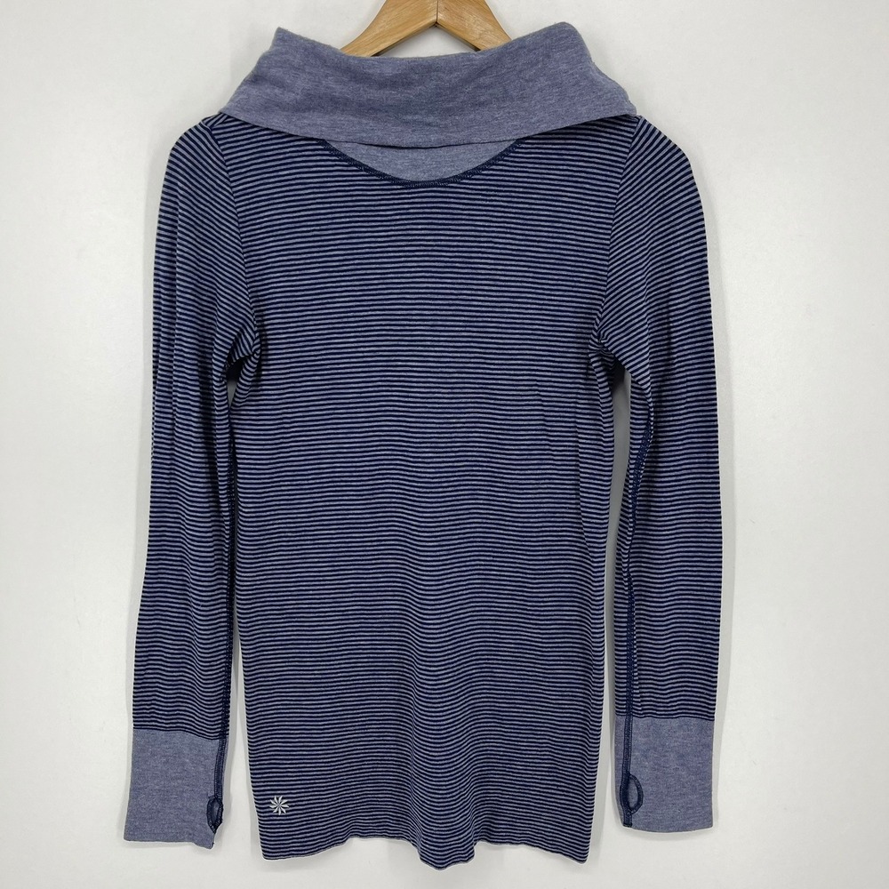 Athleta Womens Striped Cowl Neck Wool Blend Long Sleeve Top Blue Purple Small